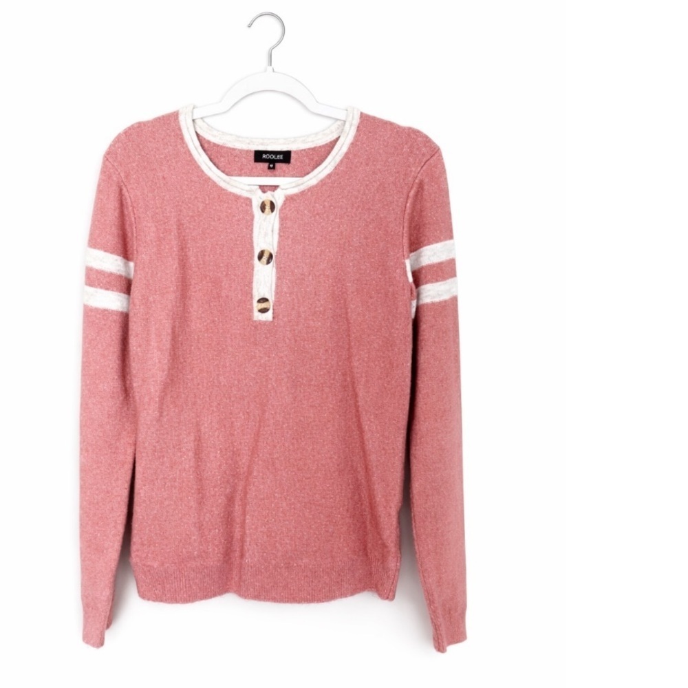 ROOLEE Wool Blend Sweater Henley Crew Neck Top Women